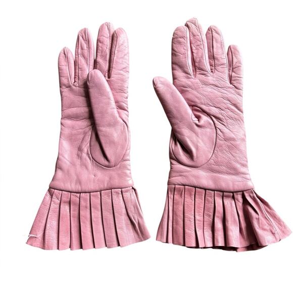 NWT- Shaneen Huxham Genuine Leather Ruffle Cuff Pink Gloves- Size 6.5 - Picture 2 of 15